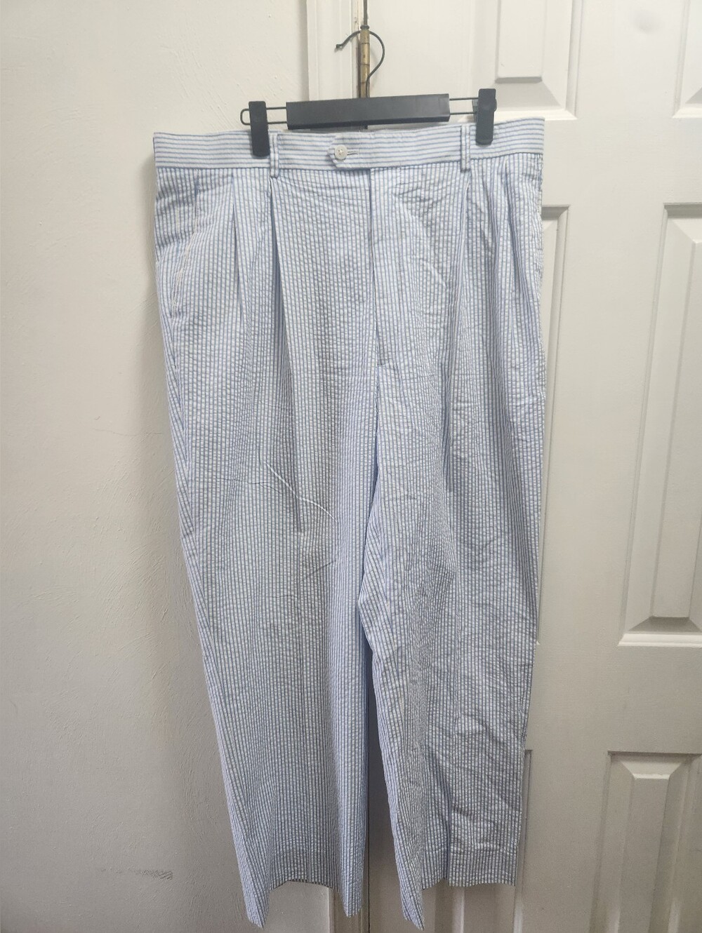 Paul Fredrick Men's Light Blue Seersucker Dress Pants Size 36